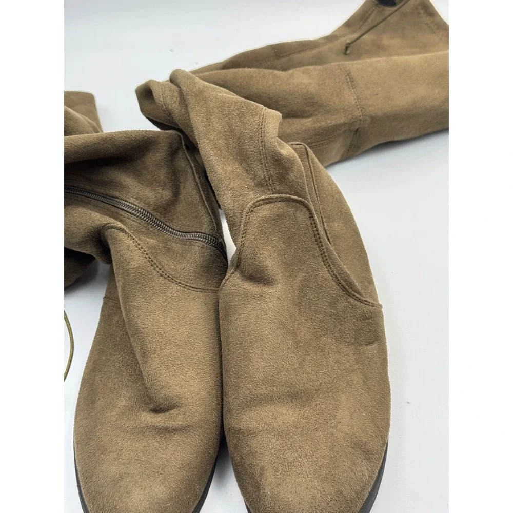 Charles Albert OTK-FLAT Olive Drab Vegan Suede Over The Knee Flat Boots 10M